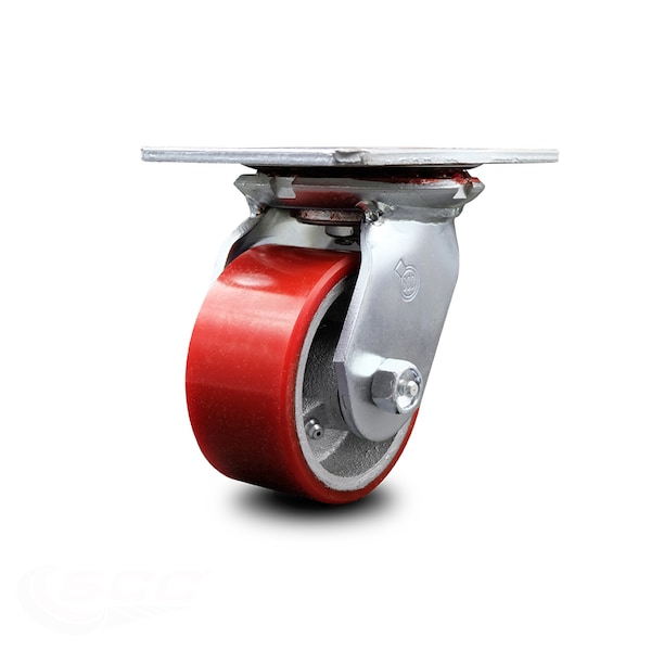 4 Inch Heavy Duty Red Poly on Cast Iron Swivel Caster with Ball Bearing SCC
